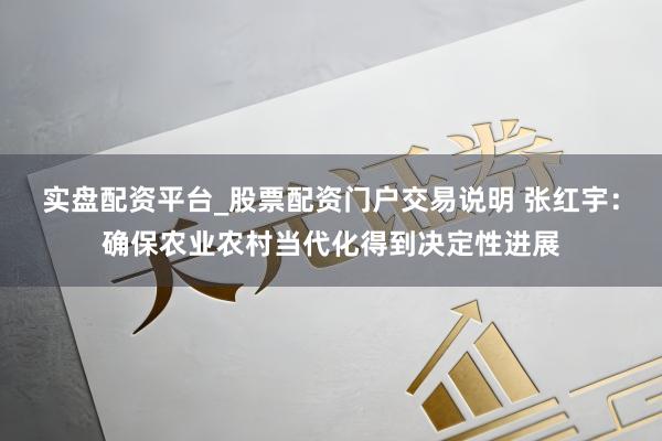 实盘配资平台_股票配资门户交易说明 张红宇：确保农业农村当代化得到决定性进展